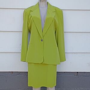 Vintage Green Silk Skirt Suit